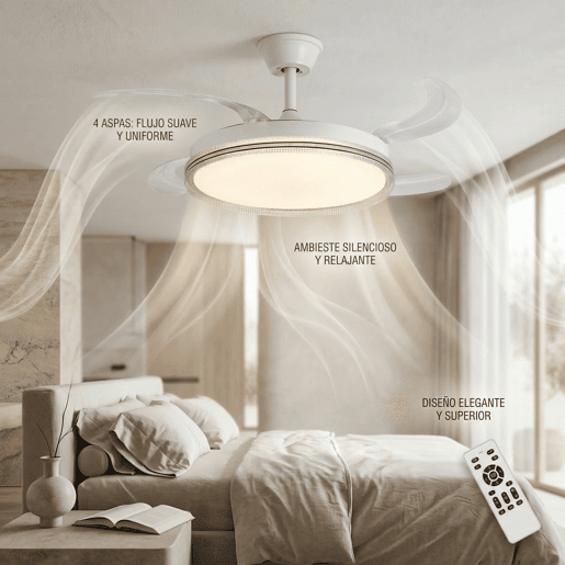 Ventilador de teto LED RGB, motor DC de 30 W, luz regulável de 60 W, 6 velocidades