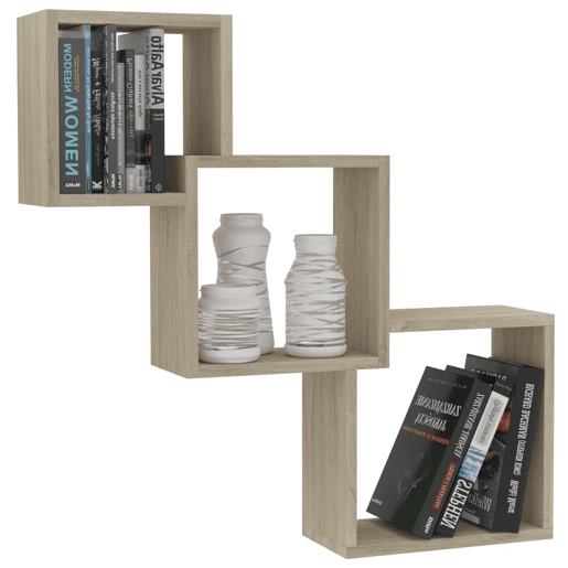 Prateleiras de parede - Estante de parede cubos 68x15x68cm contraplacado carvalho
