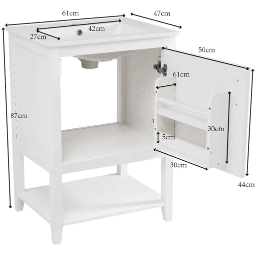 Móvel de casa de banho com lavatório em cerâmica - com arrumação - Branco (torneira não incluída)