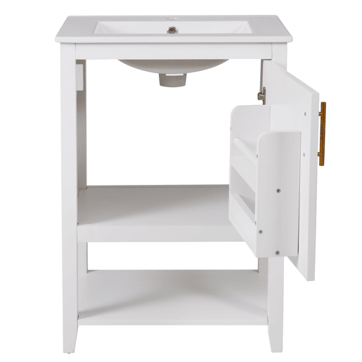 Móvel de casa de banho com lavatório em cerâmica - com arrumação - Branco (torneira não incluída)