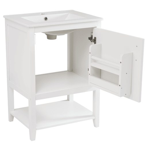 Móvel de casa de banho com lavatório em cerâmica - com arrumação - Branco (torneira não incluída)