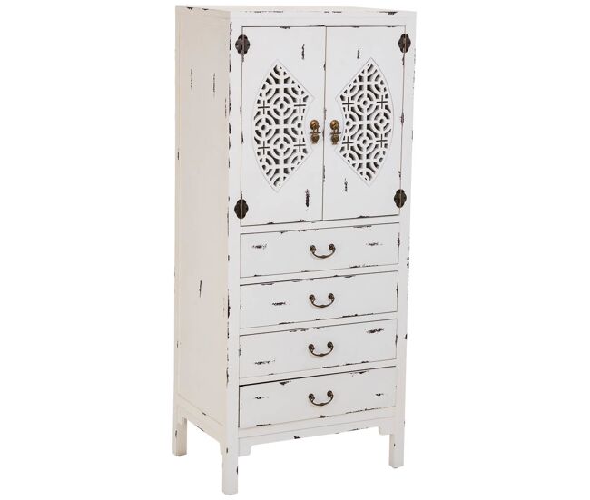 Armario de madera con 4 cajones y 2 puertas blanco 60x40x140h cm