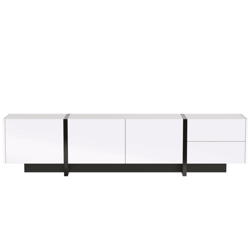 Armário moderno de 190 cm para televisão com 3 portas e 2 gavetas - branco e preto brilhante