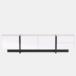Armário moderno de 190 cm para televisão com 3 portas e 2 gavetas - branco e preto brilhante
