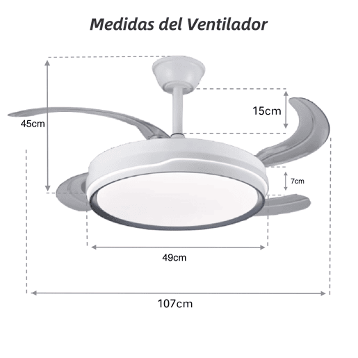Ventilador de teto com motor DC leve e ultrassilencioso com lâminas dobráveis u200Bu200BLED 70W cor branca
