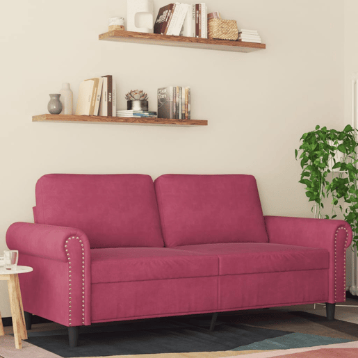 Sofá de 2 lugares - Sofá fixo veludo 140 cm vermelho tinto
