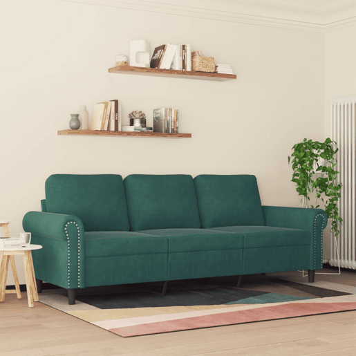 Sofá de 3 lugares - Sofá fixo 180 cm veludo verde-escuro