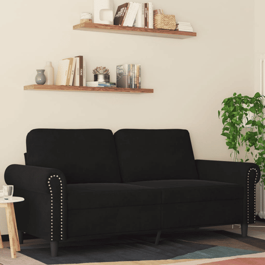 Sofá de 2 lugares - Sofá fixo veludo 140 cm preto