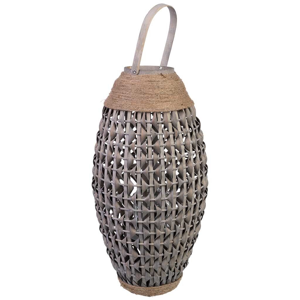 Farol bambú con recipiente para vela