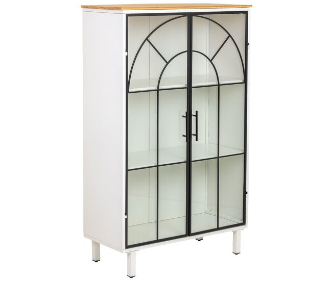 Vitrina de metal, madera y vidrio 2 puertas, blanco80x35x130,5h cm