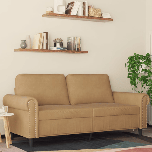 Sofá de 2 lugares - Sofá fixo veludo 140 cm castanho