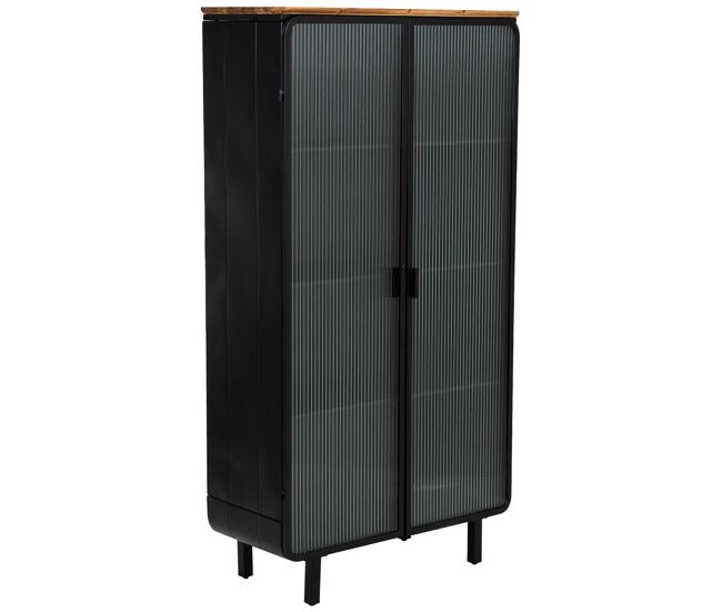 Vitrina de metal, madera y vidrio 2 puertas, negro84x35,8x152h cm