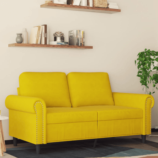 Sofá de 2 lugares - Sofá fixo veludo 120 cm amarelo