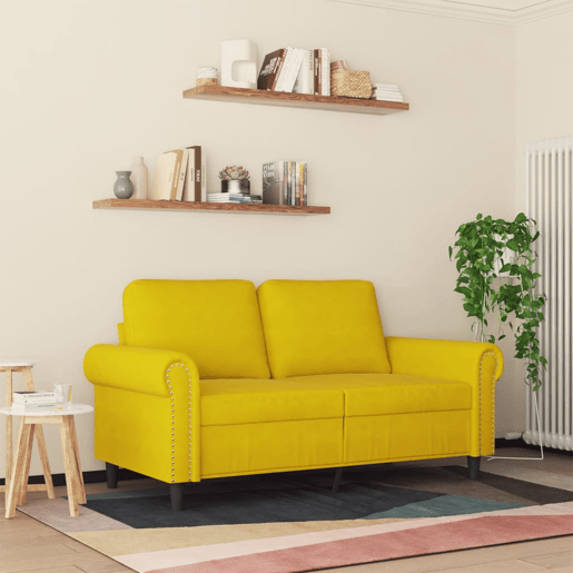 Sofá de 2 lugares - Sofá fixo veludo 120 cm amarelo
