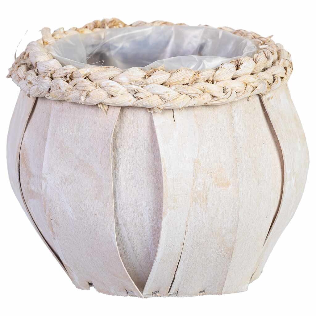 Cesto redondo de madera blanco 16x16x15h cm