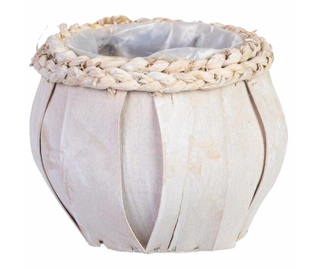 Cesto redondo de madera blanco 16x16x15h cm