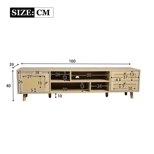 Suporte para TV 160cm - 1 porta, 2 gavetas e 4 compartimentos - Natural