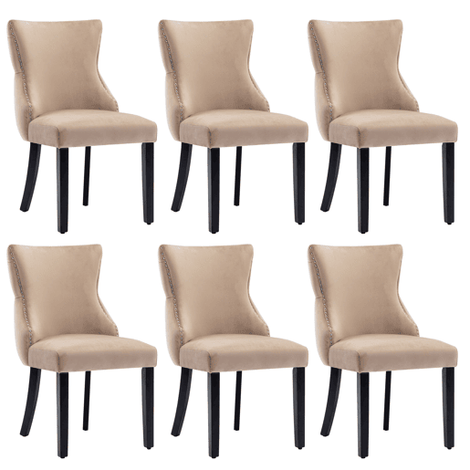 Conjunto de 6 cadeiras de gôndola em veludo - pernas em madeira maciça - Bege