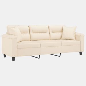 Sofá 3 lugares - Sofá fixo c almofadas 180 cm microfibra bege