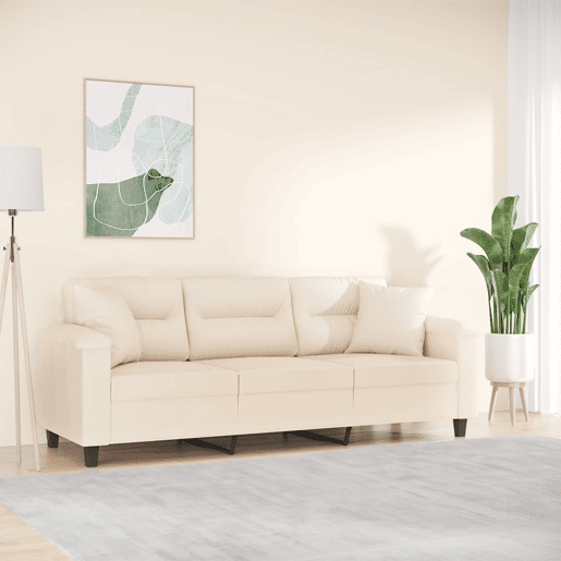 Sofá 3 lugares - Sofá fixo c almofadas 180 cm microfibra bege