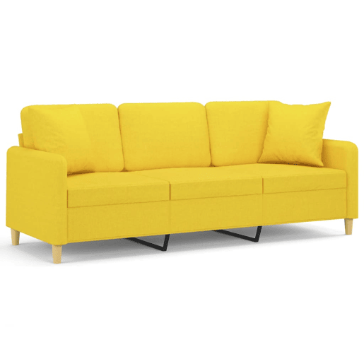 Sofá 3 lugares - Sofá fixo + almofadas decoração 180cm tecido amarelo-claro Sofá 3 lugares - Sofá fixo + almofadas decoração 180cm tecido amarelo-claro