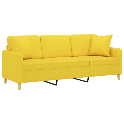 Sofá 3 lugares - Sofá fixo + almofadas decoração 180cm tecido amarelo-claro Sofá 3 lugares - Sofá fixo + almofadas decoração 180cm tecido amarelo-claro