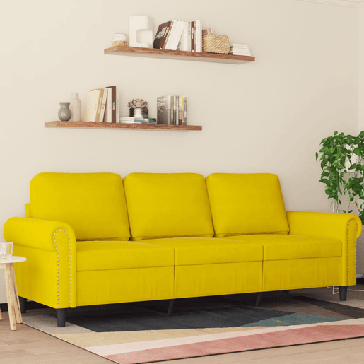 Sofá de 3 lugares - Sofá fixo 180 cm veludo amarelo