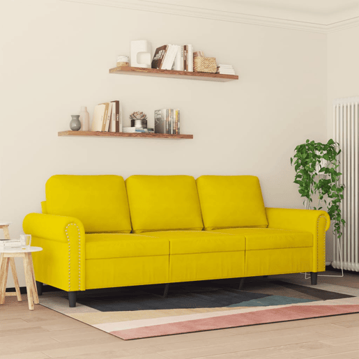 Sofá de 3 lugares - Sofá fixo 180 cm veludo amarelo
