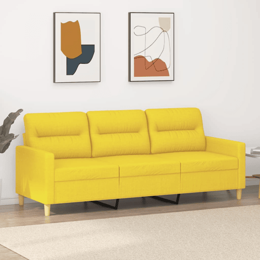 Sofá de 3 lugares - Sofá fixo 180 cm tecido amarelo-claro Sofá de 3 lugares - Sofá fixo 180 cm tecido amarelo-claro