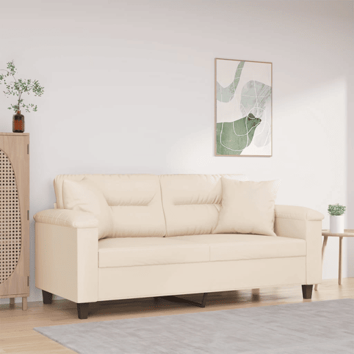 Sofá 2 lugares - Sofá fixo c almofadas 140 cm microfibra bege