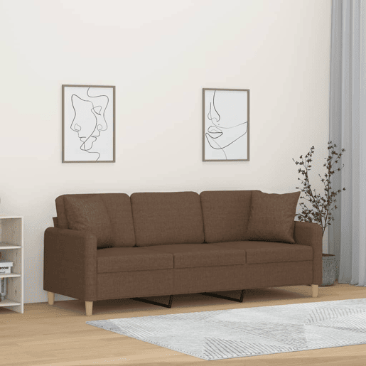 Sofá 3 lugares - Sofá fixo + almofadas decorativas 180 cm tecido castanho