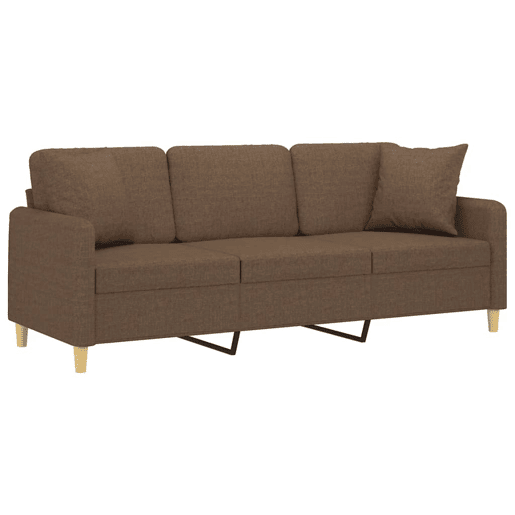 Sofá 3 lugares - Sofá fixo + almofadas decorativas 180 cm tecido castanho