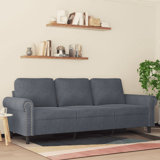 Sofá de 3 lugares - Sofá fixo 180 cm veludo cinza-escuro Sofá de 3 lugares - Sofá fixo 180 cm veludo cinza-escuro