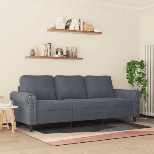 Sofá de 3 lugares - Sofá fixo 180 cm veludo cinza-escuro Sofá de 3 lugares - Sofá fixo 180 cm veludo cinza-escuro