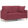 Sofá 2 lug. - Sofá fixo + almofadas decorativas 120cm tecido vermelho tinto