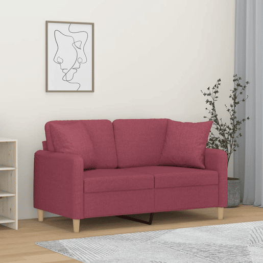 Sofá 2 lug. - Sofá fixo + almofadas decorativas 120cm tecido vermelho tinto Sofá 2 lug. - Sofá fixo + almofadas decorativas 120cm tecido vermelho tinto