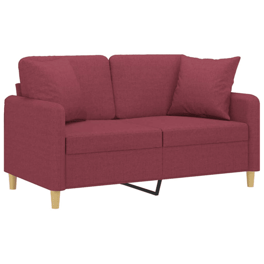 Sofá 2 lug. - Sofá fixo + almofadas decorativas 120cm tecido vermelho tinto Sofá 2 lug. - Sofá fixo + almofadas decorativas 120cm tecido vermelho tinto
