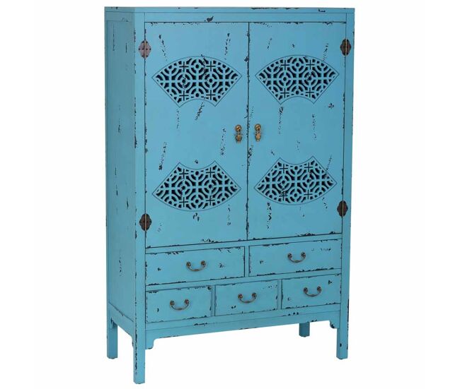 Armario de madera envejecido azul 96x40x150h cm