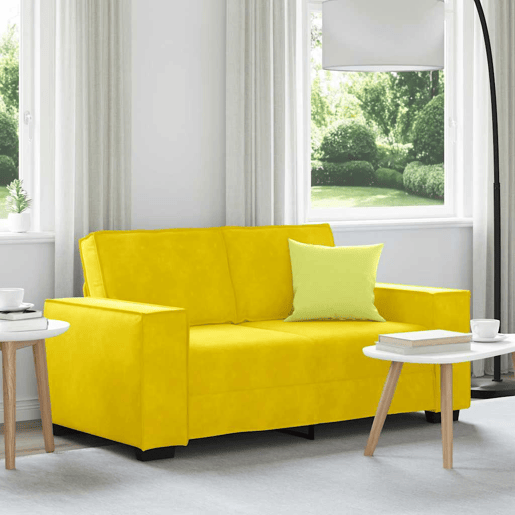 Sofá de 2 lugares - Sofá fixo veludo 120 cm amarelo