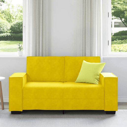 Sofá de 2 lugares - Sofá fixo veludo 120 cm amarelo