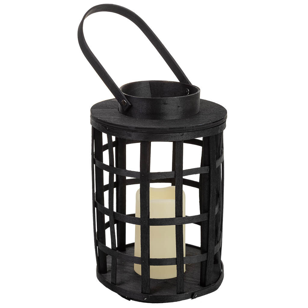 Farol de bambú y madera con vela a pilas