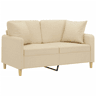 Sofá 2 lugares - Sofá fixo + almofadas decorativas 120 cm tecido cor creme