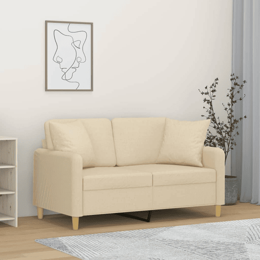 Sofá 2 lugares - Sofá fixo + almofadas decorativas 120 cm tecido cor creme Sofá 2 lugares - Sofá fixo + almofadas decorativas 120 cm tecido cor creme