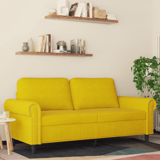 Sofá de 2 lugares - Sofá fixo veludo 140 cm amarelo