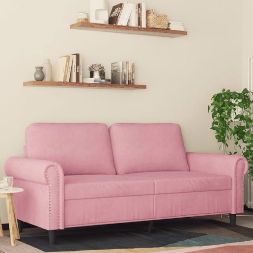 Sofá de 2 lugares - Sofá fixo veludo 140 cm rosa