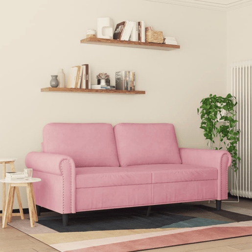 Sofá de 2 lugares - Sofá fixo veludo 140 cm rosa
