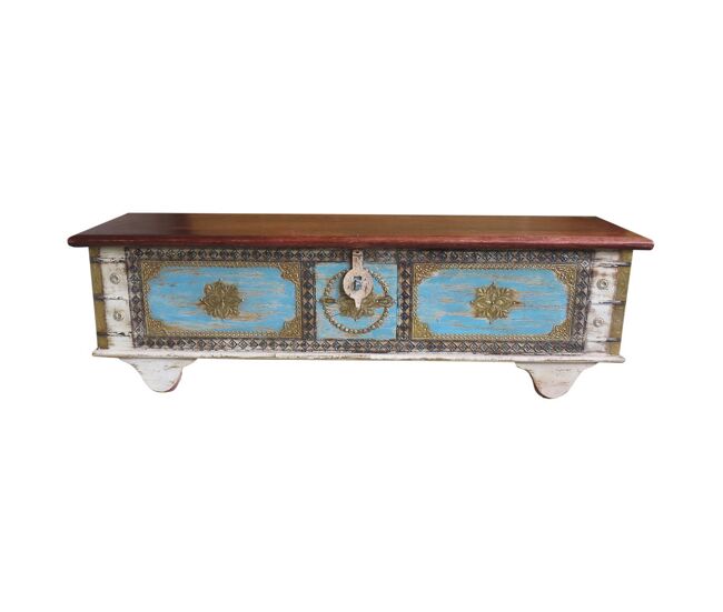 Baul de madera azul 146x40x45h cm