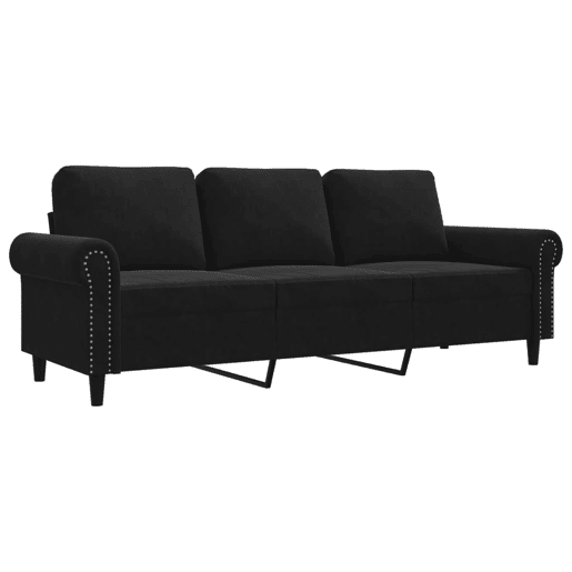 Sofá de 3 lugares - Sofá fixo 180 cm veludo preto
