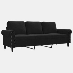 Sofá de 3 lugares - Sofá fixo 180 cm veludo preto