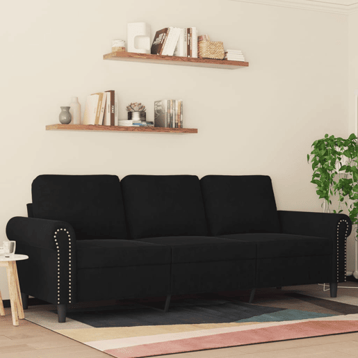 Sofá de 3 lugares - Sofá fixo 180 cm veludo preto